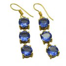 Riyogems A Blue Sapphire Cz Copper 18kt Gold Plated Vintage Earring L 2in Gpebsc