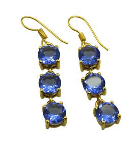 Riyogems A Blue Sapphire Cz Copper 18kt Gold Plated Vintage Earring L 2in Gpebsc