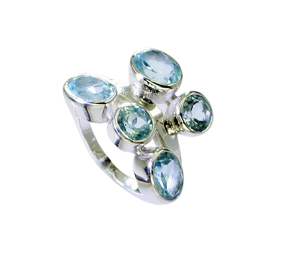 Riyo Blue Topaz Silver Button Jewellery Antique Silver Ring Sz 6.5 Srbto6.5-1010