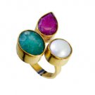 Riyo  Three Stone 18kt Y.G. Plated Sovereign Ring Sz 8.5 Gprmul8-53042