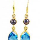 Riyogems Pearl Blue Topaz Cz Gold Plated Fashion Dangle Earrings L 1.5in Gpemul-