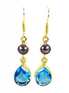 Riyogems Pearl Blue Topaz Cz Gold Plated Fashion Dangle Earrings L 1.5in Gpemul-