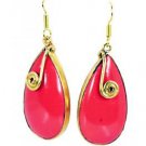 Riyogems Red Coral Cz 18 C Gold Plated Vintage Earring L 2.5in Gperco-114001