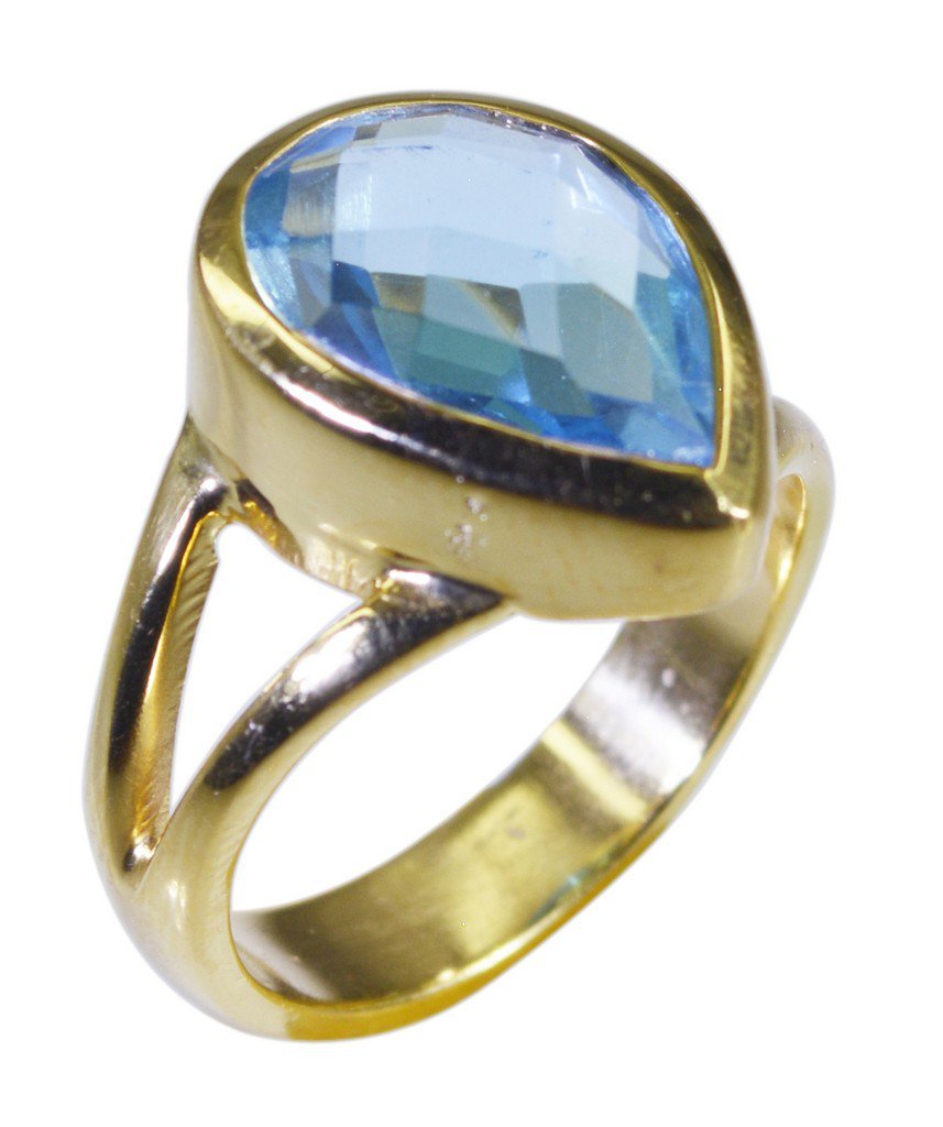 Riyo Blue  Gold Plated Blue Topaz CZ Ring enticing funky handmade jewellery GPRB