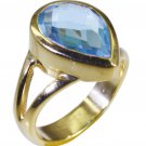 Riyo Blue  Gold Plated Blue Topaz CZ Ring enticing funky handmade jewellery GPRB