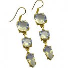 Riyogems White Fire Opal Cz Copper 18kt Gold Plated Iridescent Earring L 2.25in