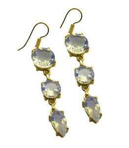 Riyogems White Fire Opal Cz Copper 18kt Gold Plated Iridescent Earring L 2.25in