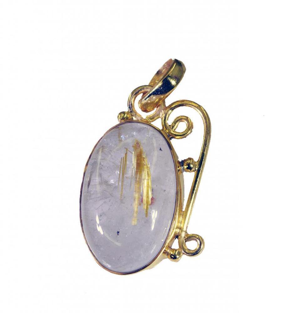 Riyogems Rutile Quartz 18-Kt Gold Plated Holiday Pendants L 1.5in Gppruq-70031