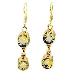 Riyogems Rutile Quartz Cz 18kt Y.G. Plated Anniversery Earring L 1.5in Gperqcz-1