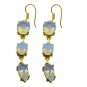 Riyogems White Fire Opal Cz Copper 18kt Gold Plated Intricate Earring L 2.5in Gp
