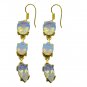Riyogems White Fire Opal Cz Copper 18kt Gold Plated Intricate Earring L 2.5in Gp