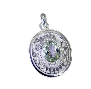 Riyo Green Amethyst Daisy Silver Jewellery Modern Pendant L 1.2in Spgam-28033
