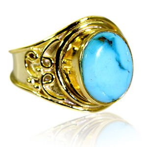 Riyo Turquoise Base Matel Y Gold Cocktail Ring Sz 7.5 Gprtur7.5-82200