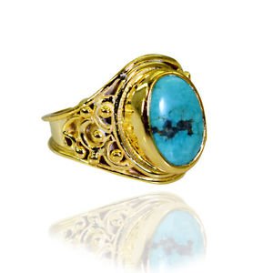 Riyo Turquoise 18.Kt Gold Platings Ecclesiastical Ring Sz 8 Gprtur8-82206