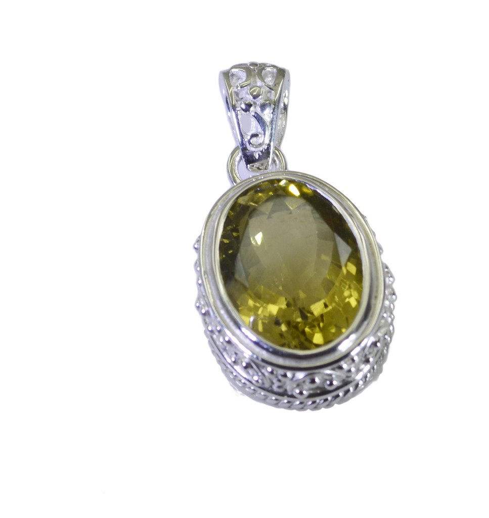 Riyo A Lemon Quartz 925 Solid Sterling Silver Sparkly Pendant L 1.5in Splqu-4602