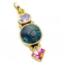 Riyogems Multi Turquoise 18c Gold Plated Buckle Pendants L 1.5in Gppmul-52015