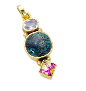Riyogems Multi Turquoise 18c Gold Plated Buckle Pendants L 1.5in Gppmul-52015