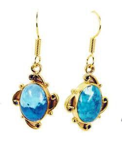 Riyogems Turquoise Fine Gold Plated Celebrity Earring L 1.5in Gpetur-82034