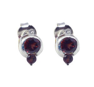 Riyo Red Garnet 925 Solid Sterling Silver Small Earring L 0.4in Segar-26099