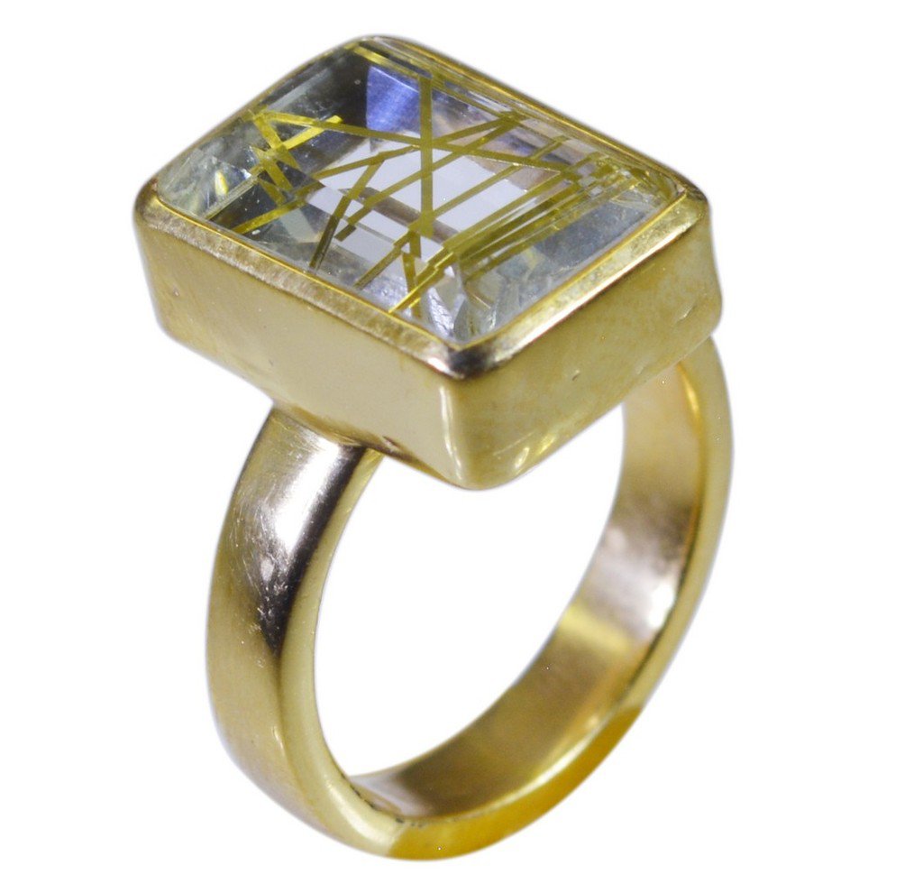 Riyo Multi Gold Plated Rutile Quartz CZ Ring fascinating handmade one of a kind