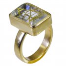 Riyo Multi Gold Plated Rutile Quartz CZ Ring fascinating handmade one of a kind
