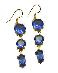 Riyogems A Blue Sapphire Cz Copper 18kt Gold Plated Versatile Earring L 2.25in G