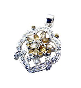Riyo Yellow Citrine 925 Solid Sterling Silver Radiant Pendant L 1.5in Spcit-1405