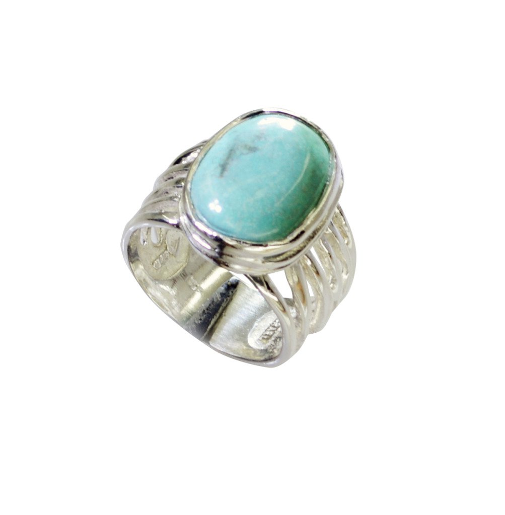 Riyo Turquoise Silver Jewelry Silver Eternity Ring Sz 7.5 Srtur7.5-82033
