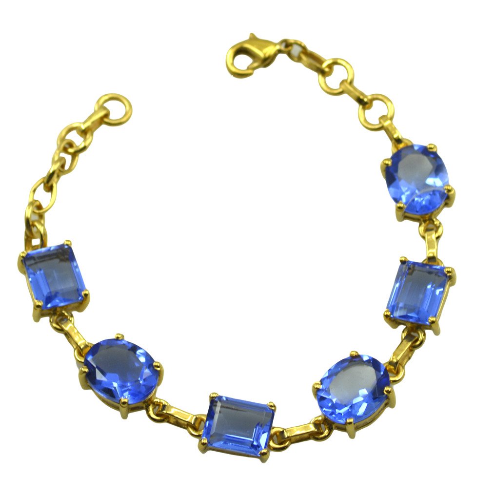 Riyo A Blue Sapphire Cz  18kt Gold Plated Rustresistant Bracelet W 7.5in Gpbrabs