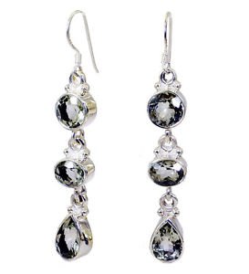 Riyo Green Amethyst Silver Jewelry Artists Dangle Earrings L 2.2in Segam-28004