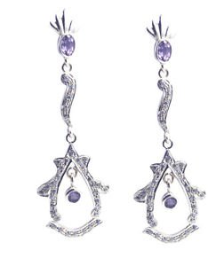 Riyo Purple Amethyst 925 Solid Sterling Silver Fashionable Earring L 2.5in Seame