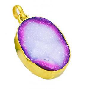 Riyogems Druzy Drusy 18.Kt Y Gold Plated Snow White Pendants L 1.5in Gppdru-2406
