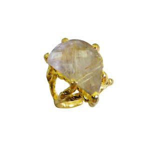 Riyo Rutilated Quartz 18c Gold Plating Rosary Ring Jewelry Sz 5 Gprruq5-70002