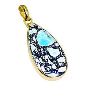 Riyogems Turquoise 18-Kt Gold Platings Simple Pendant L 2.1in Gpptur-82003