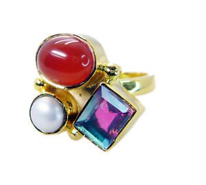 Riyo  Red Onyx 18.Kt Gold Plating Mourning Ring Sz 7 Gprmul7-52055