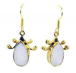 Riyogems White Agate Gold Plated Jewellery Ear Hook Earrings L 1.5in Gpeage-0004