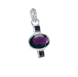 Riyo Garnet Luxury Silver Jewelry Handmade Silver Pendant L 1.2in Spgar-26091