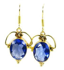 Riyogems Blue Sapphire Cz 18-Kt Y Gold Plated Love Earring L 1.5in Gpebscz-90020