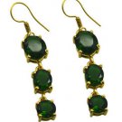 Riyogems Green Emerald Cz Copper 18kt Gold Plated High Class Earring L 2.5in Gpe