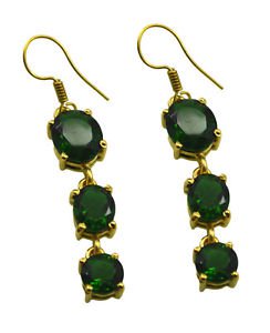 Riyogems Green Emerald Cz Copper 18kt Gold Plated High Class Earring L 2.5in Gpe