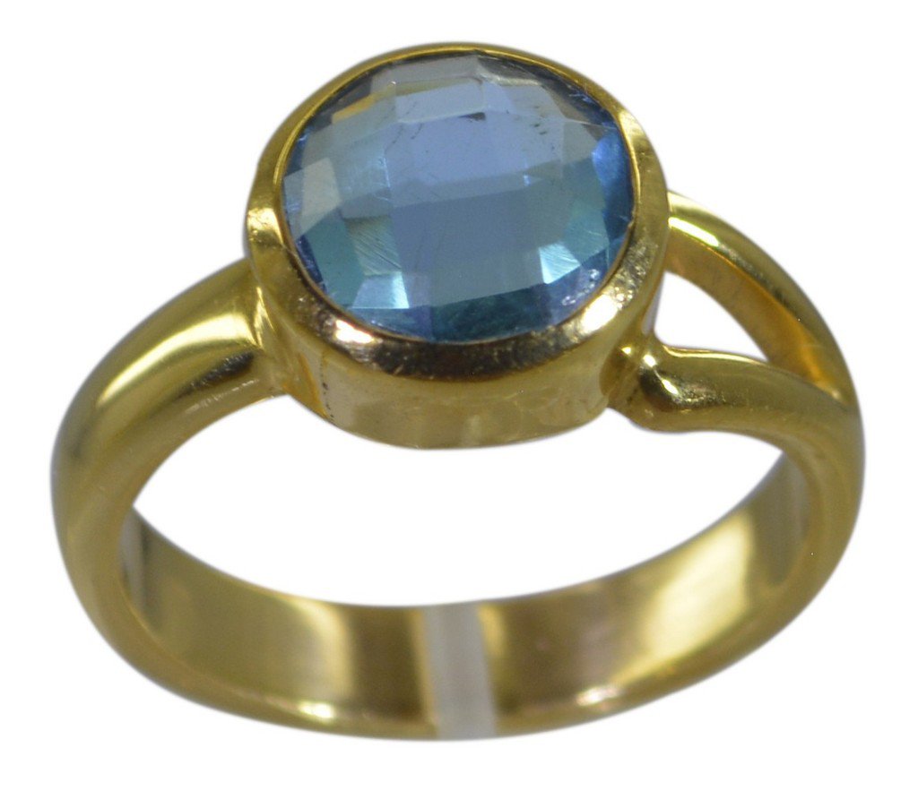 Riyo Blue  Gold Plated Blue Topaz CZ Ring symmetrical gemstone jewelry handmade