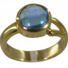 Riyo Blue  Gold Plated Blue Topaz CZ Ring symmetrical gemstone jewelry handmade