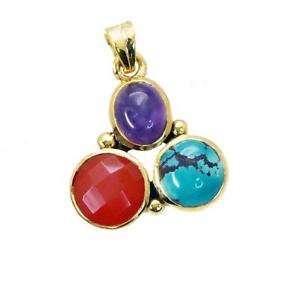 Riyogems Multi Turquoise 18kt Gold Plated Dangle Pendant L 1.5in Gppmul-52046