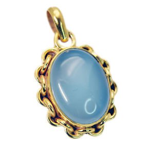 Riyogems Blue Chalcedony 18k Y Gold Plate Equestrian Pendant L 1.5in Gppbch-8007