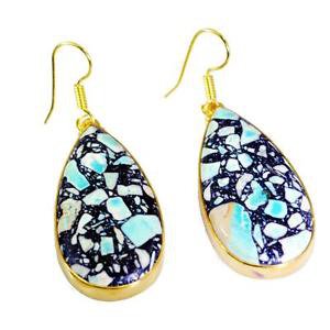 Riyogems Turquoise Gold Plated Jewelry Victorian Earrings L 2.5in Gpetur-82014