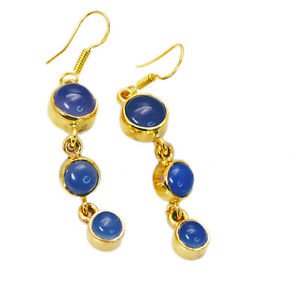 Riyogems Blue Chalcedony 18c Gold Plated Evening Wear Earring L 2.5in Gpebch-800
