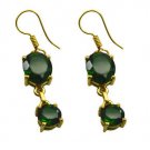 Riyogems Green Emerald Cz Copper 18kt Gold Plated Hand Wrapped Earring L 1.5in G