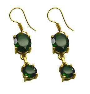 Riyogems Green Emerald Cz Copper 18kt Gold Plated Hand Wrapped Earring L 1.5in G