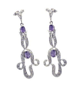 Riyo Purple Amethyst 925 Solid Sterling Silver Feminine Earring L 2.5in Seame-21