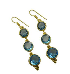 Riyogems A Blue Topaz Cz Copper 18kt Gold Plated Proof Earring L 2.5in Gpebtcz-9